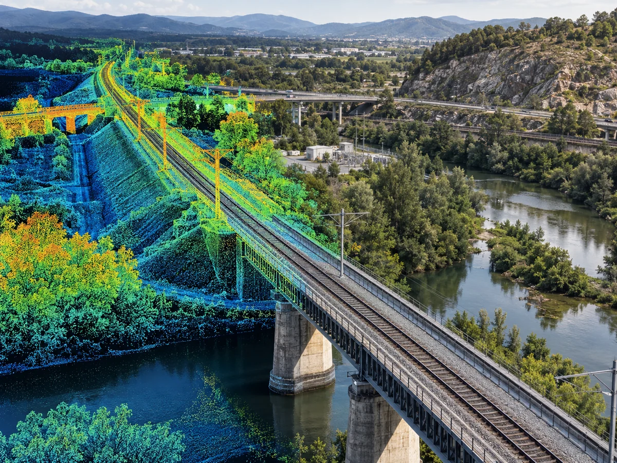 Corredor de transporte y margen fluvial capturados mediante LiDAR