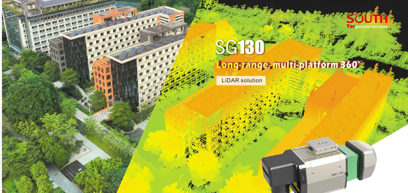 Sensor LiDAR SOUTH SG130 y visualización de nube de puntos