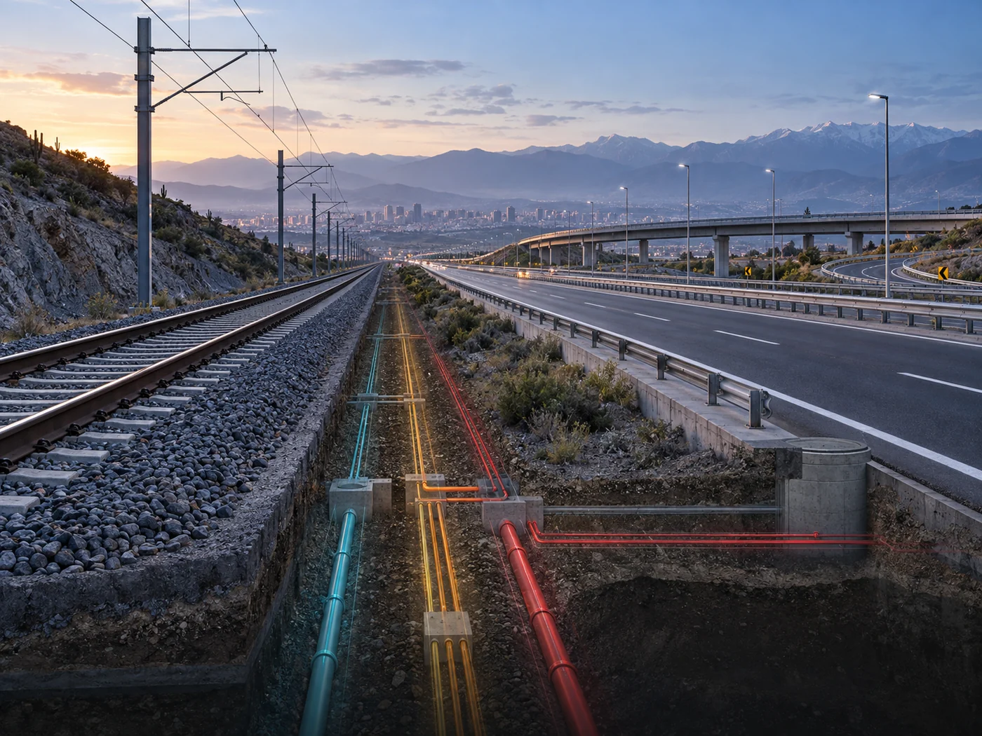 Relevamiento de servicios enterrados junto a ferrocarril y carretera